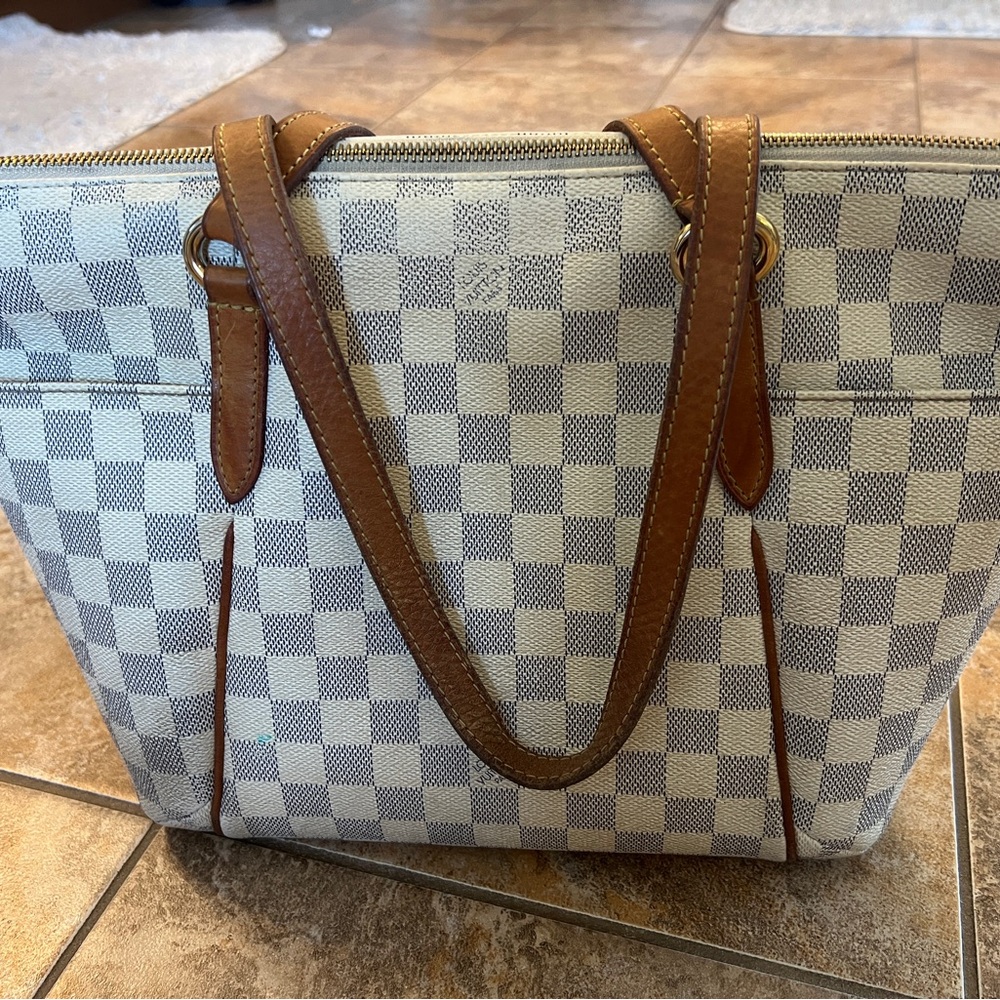 Louis Vuitton Checkered Tote with Brown Straps
